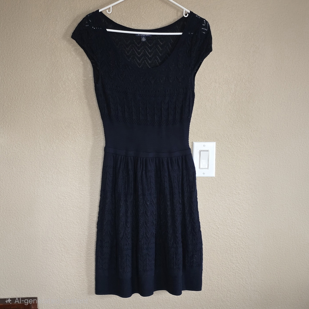 ✨ American Eagle Outfitters‎ Navy Eyelet Knit Dress – Size S/P